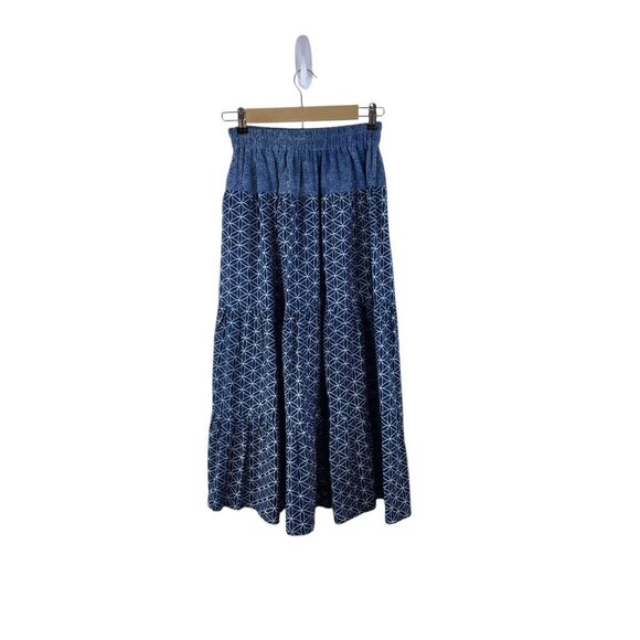 Bohemian Blue Geometric Print Maxi Skirt With Elastic Waist Handmade - Picture 1 of 6